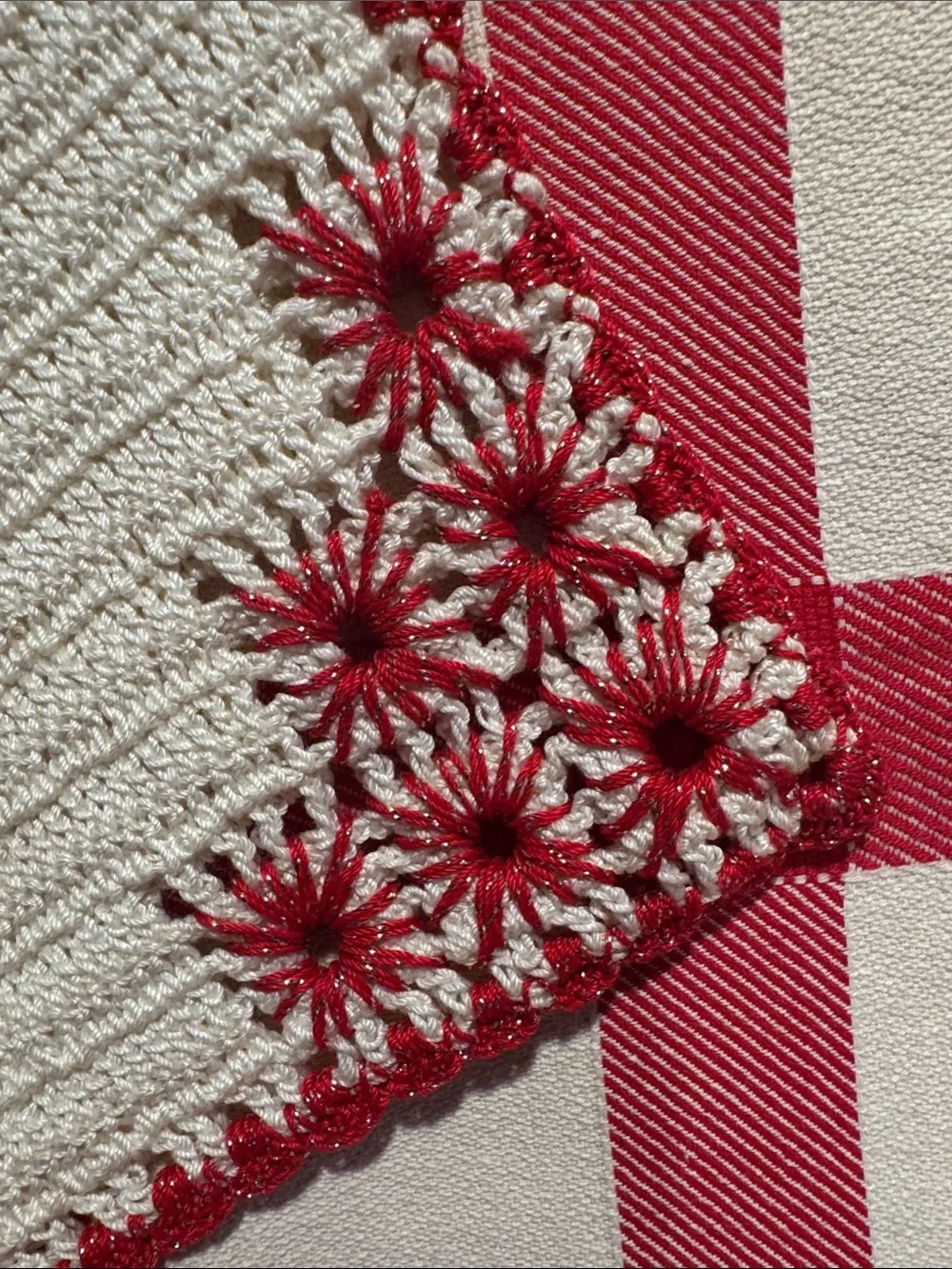 Handmade Cream and Red Crochet Pot Holder